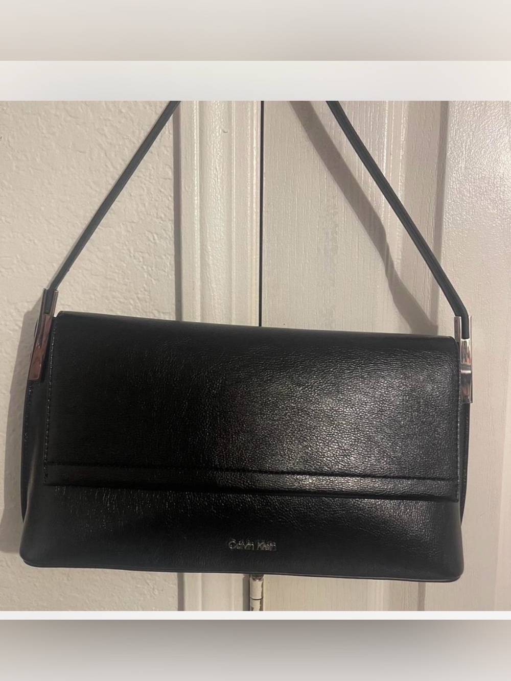 Calvin Klein Black Leather Shoulder Clutch Bag